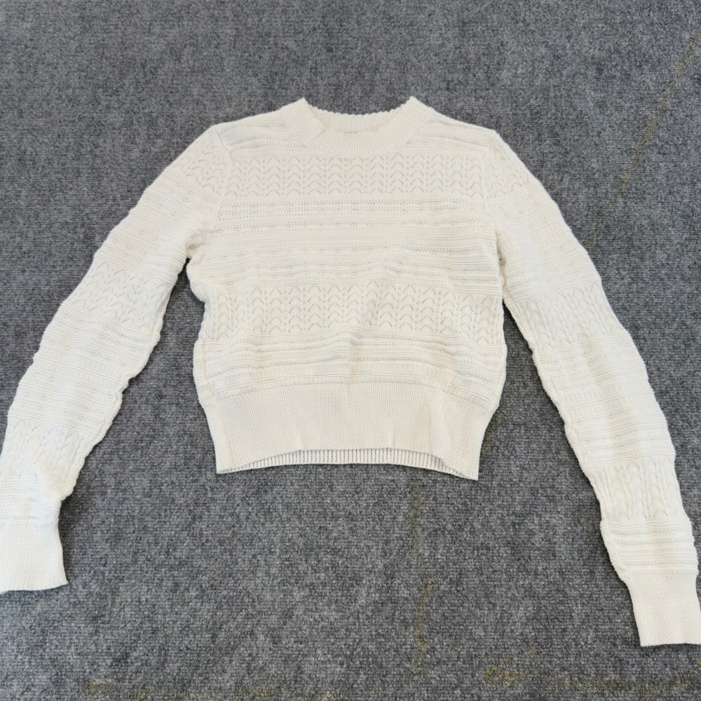 Madewell Pointelle Knit Cropped Pullover Sweater Ivory White Size L